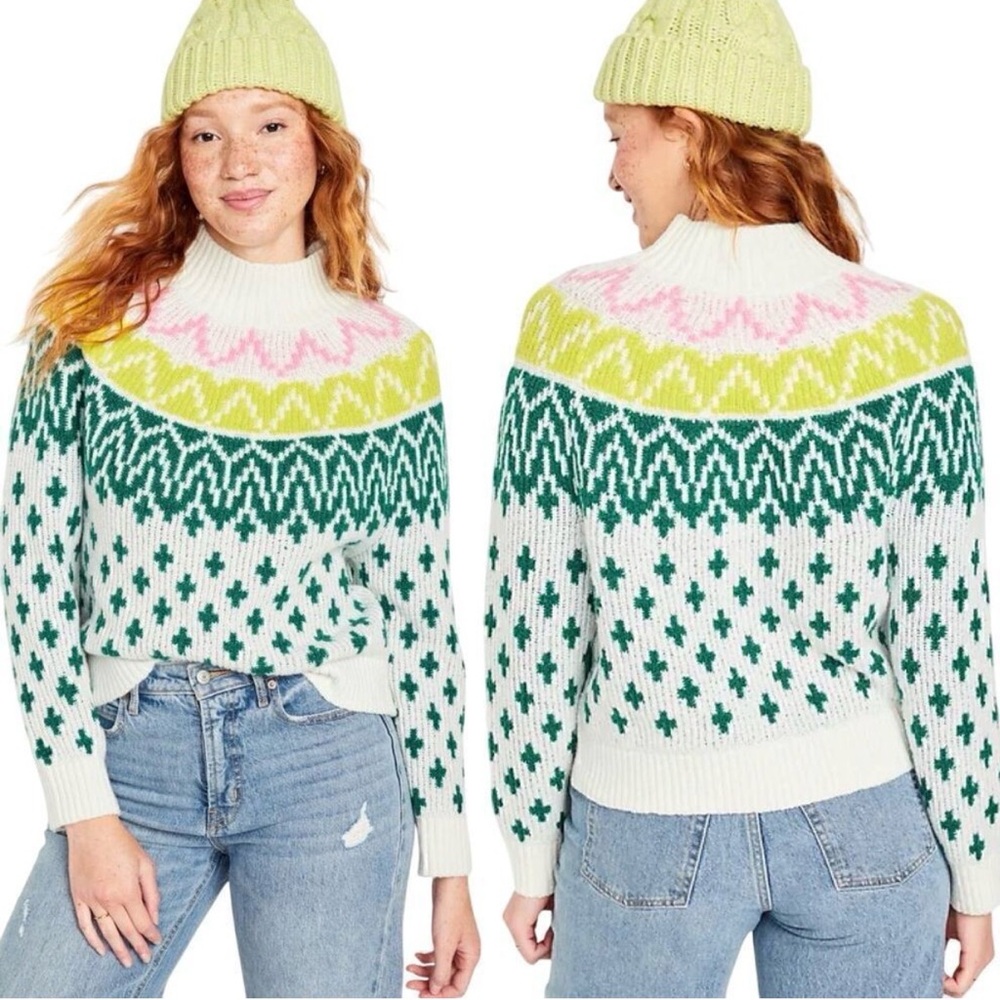 NWT Old Navy Women's Fair Isle Mock Neck Sweater